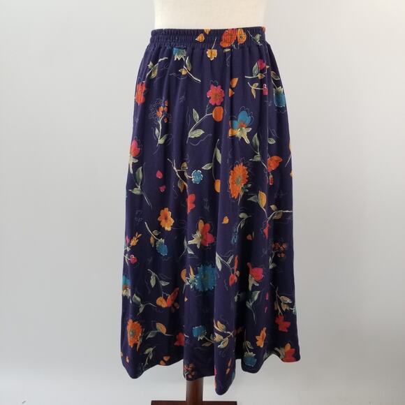 Talbots Petites Blue Orange Yellow Floral Elastic Waist Maxi Skirt Size PS - Picture 1 of 4